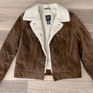 Gap Vintage Brushed Leather Suede Sherpa Lined Jacket